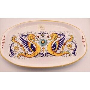 Deruta Italy Ceramic Oval Appetizer Serving Dish Dragon Them 11" x 7" Read